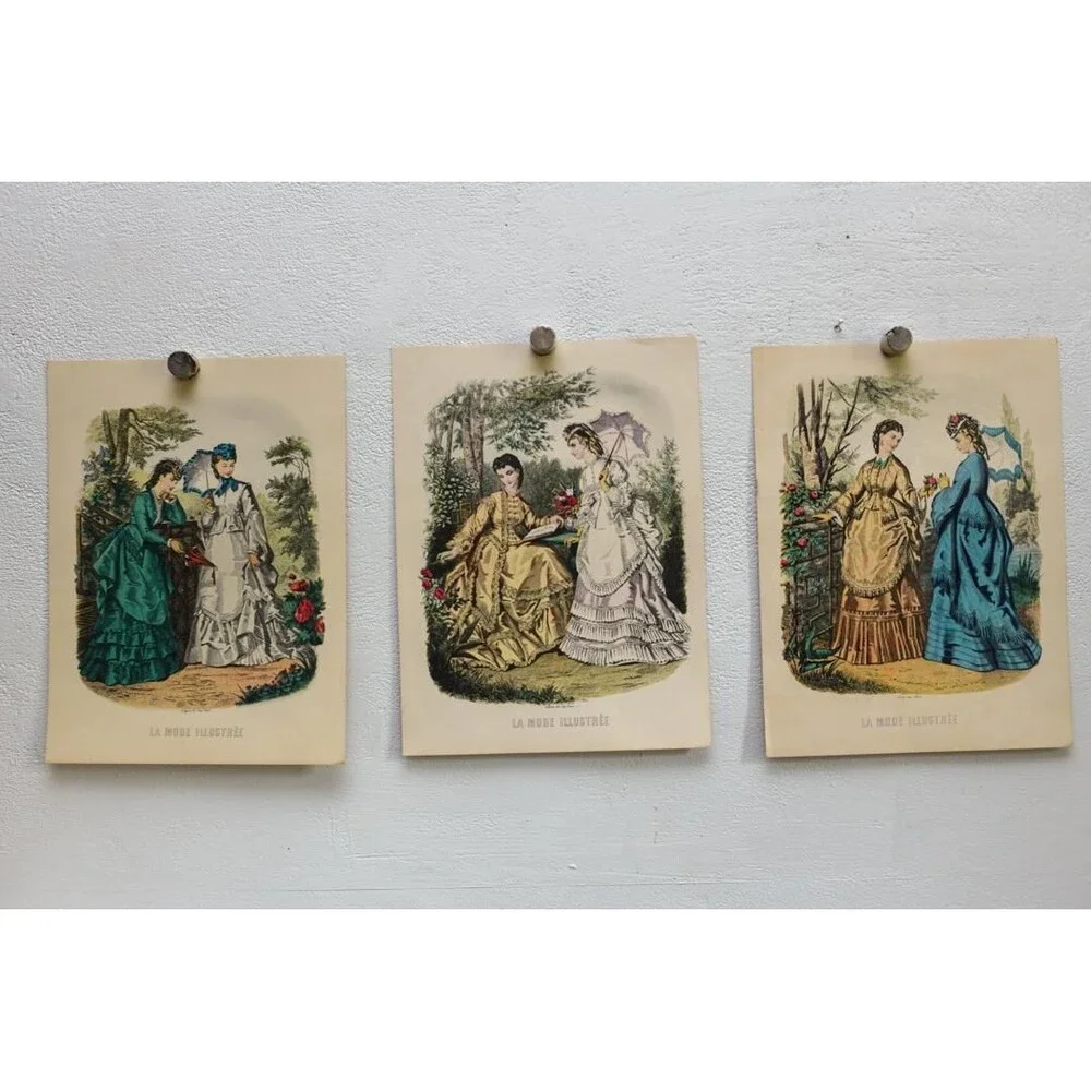 Antique French Fashion Plate Lot of 5, La Mode Illustrée 1870s, Anaïs Toudouze